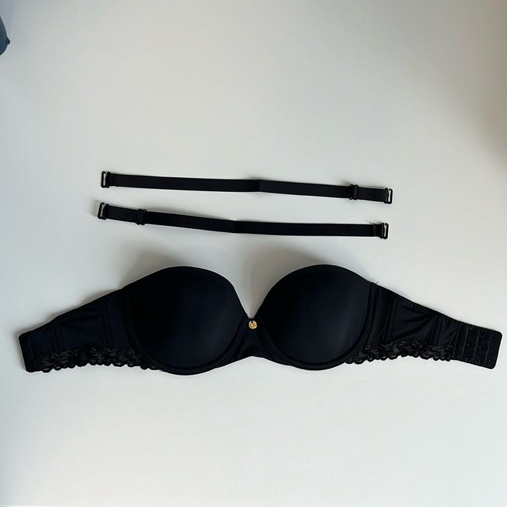 Natori Pure Luxe Strapless Contour Underwire Black Bra 30C